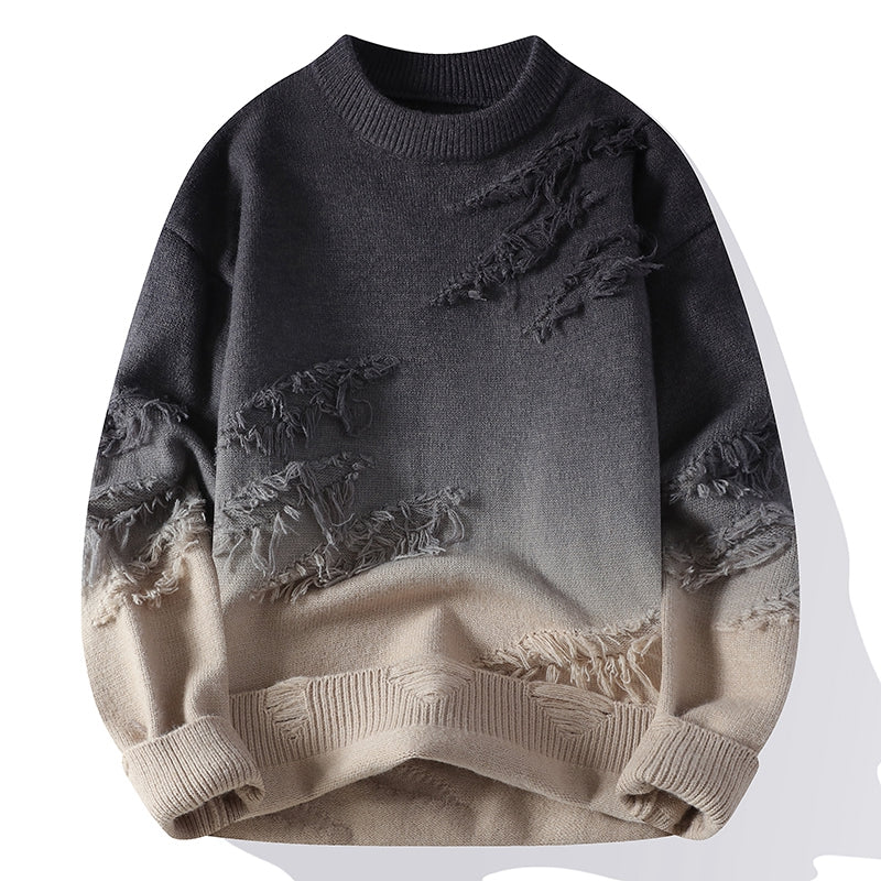 Frayed Edge Ombre Knit Sweater