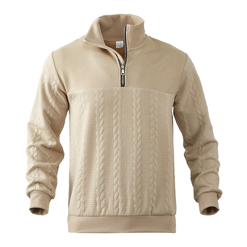 Cable Knit Quarter Zip Wool Sweater