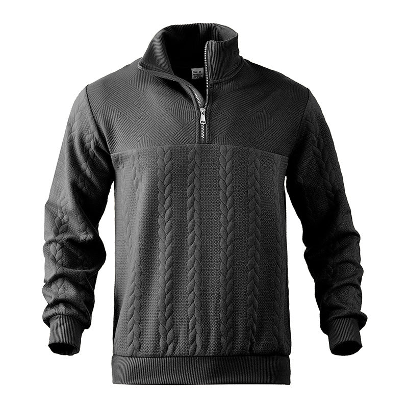 Cable Knit Quarter Zip Wool Sweater