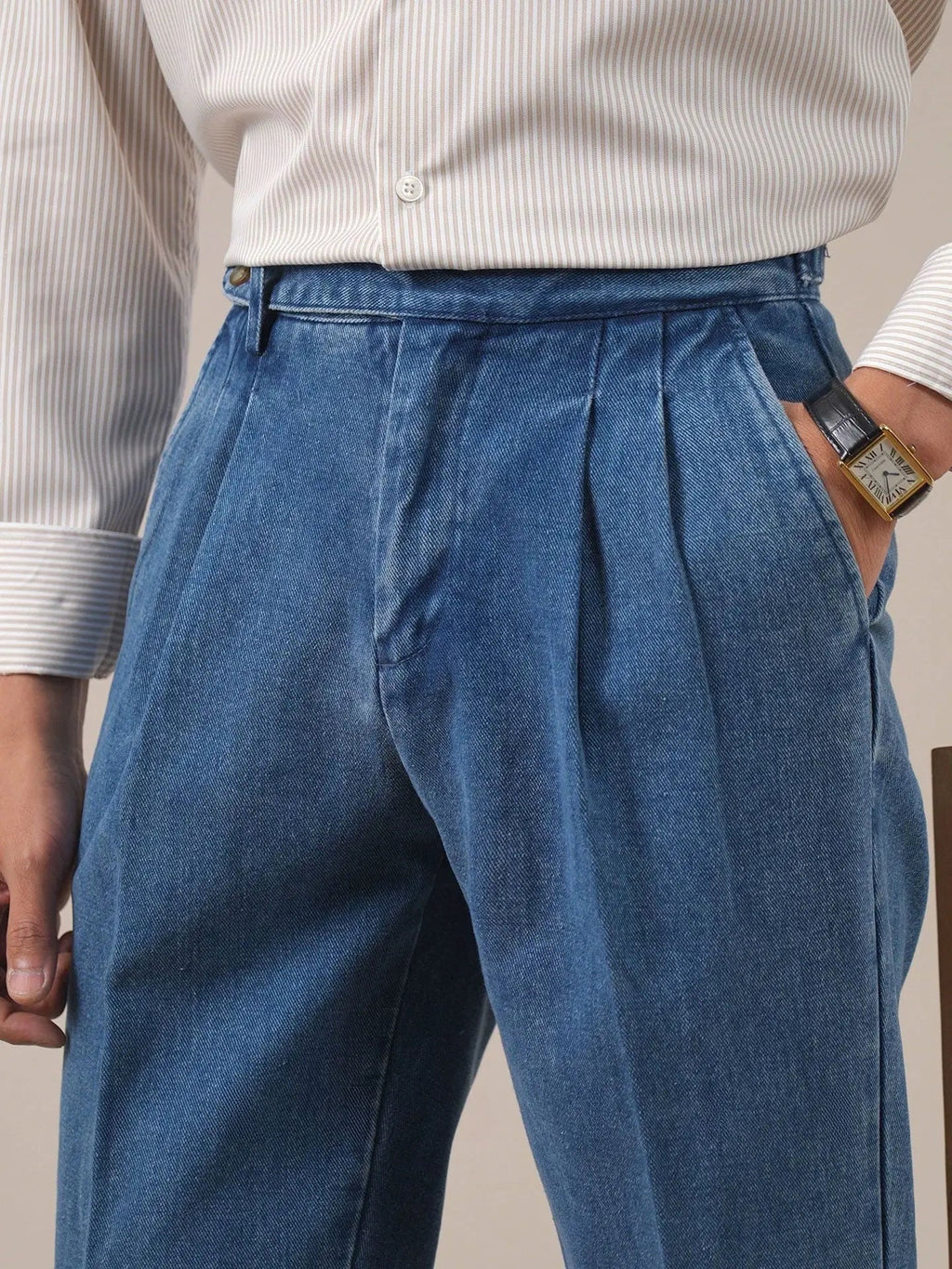 Pleated Gurkha Denim Trousers