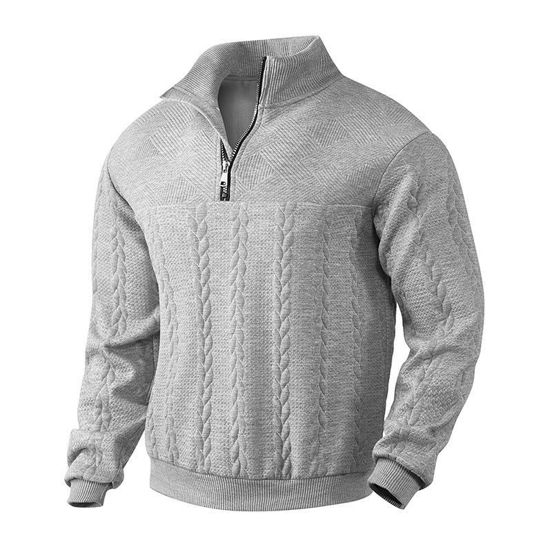 Cable Knit Quarter Zip Wool Sweater