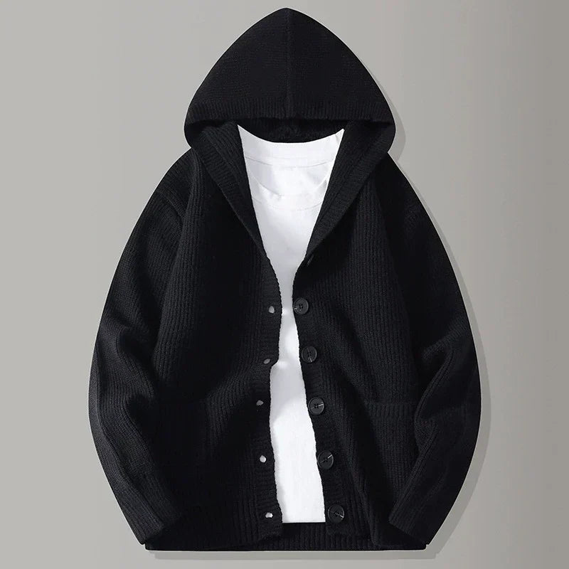 Hooded Textured Knit Cardigan