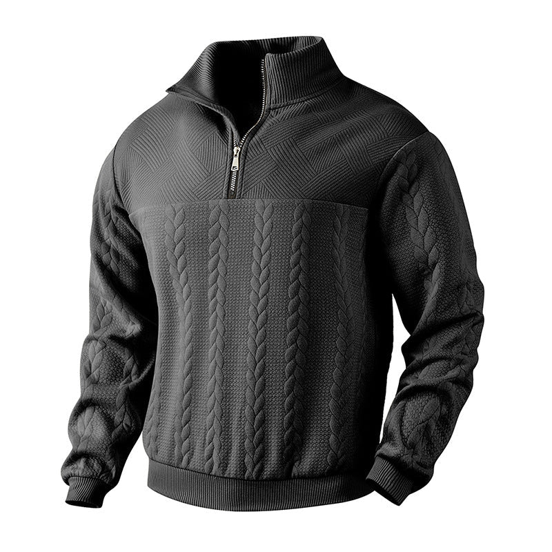 Cable Knit Quarter Zip Wool Sweater