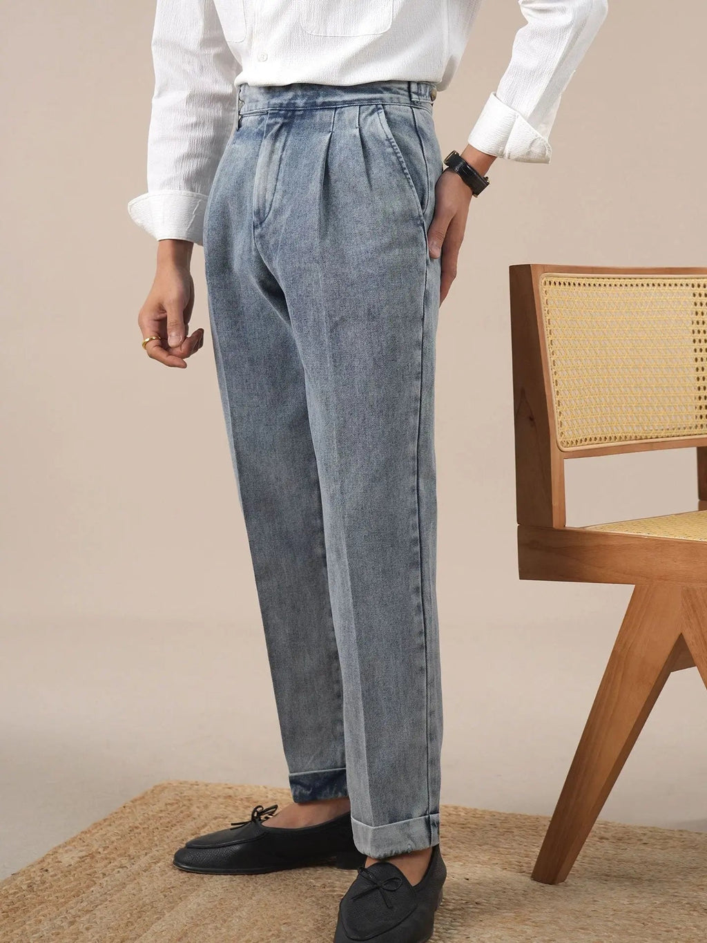 Pleated Gurkha Denim Trousers