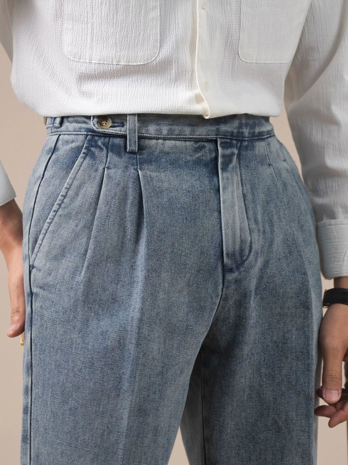 Pleated Gurkha Denim Trousers