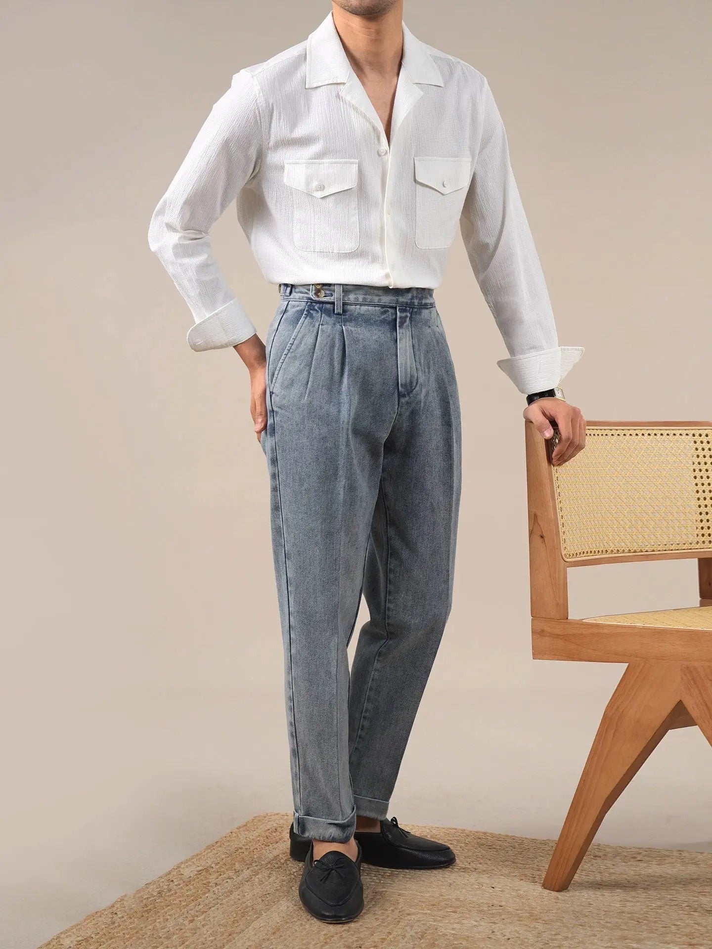 Pleated Gurkha Denim Trousers