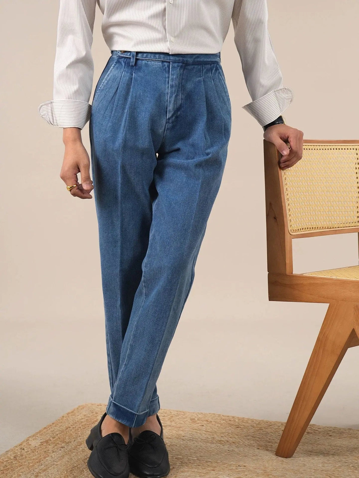 Pleated Gurkha Denim Trousers