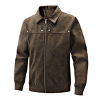 Ribbed-Cuff Classic Leather Jacket