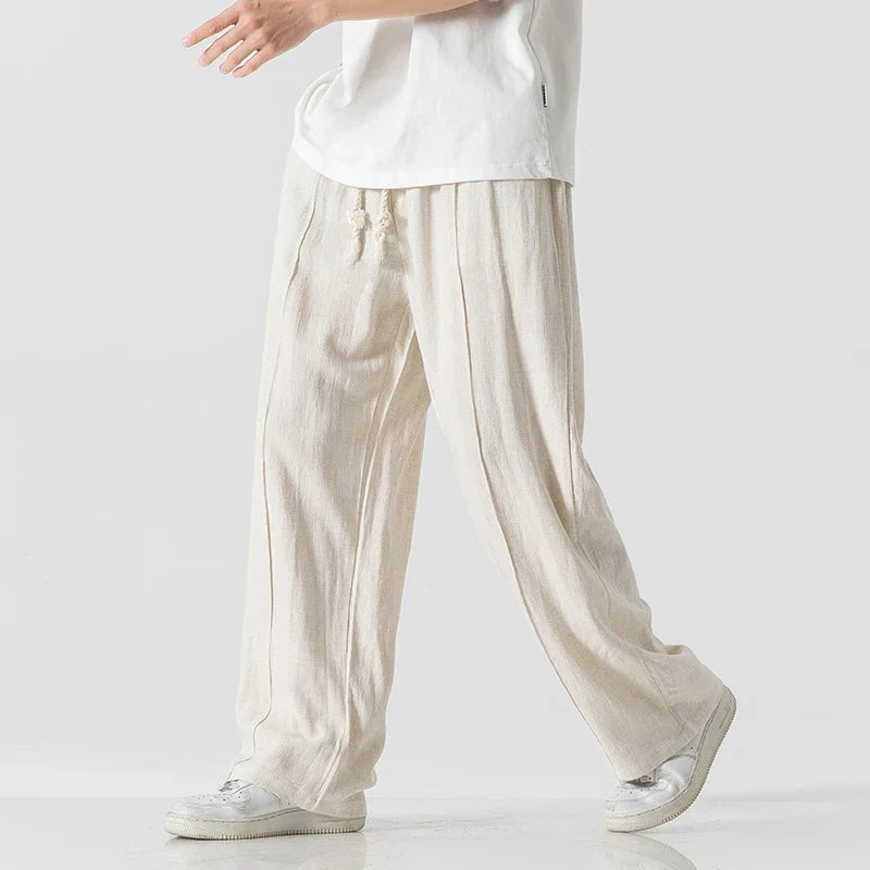 Woven Drawstring Linen Sweatpants