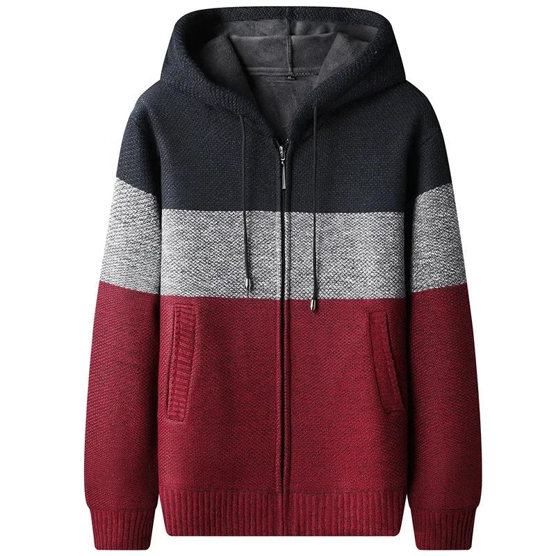 Striped Textured Wool Zip Hoodie