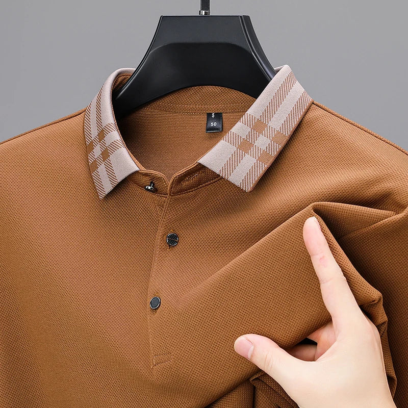 Plaid Collar Textured Polo Sweater