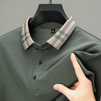 Plaid Collar Textured Polo Sweater