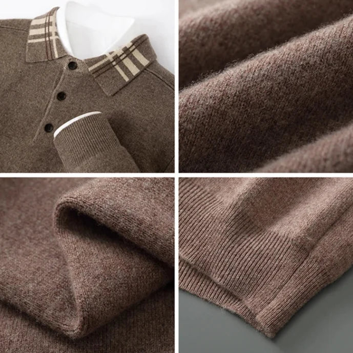 Striped Collar Quarter Button Sweater