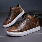 Croc-Embossed Leather Sneakers