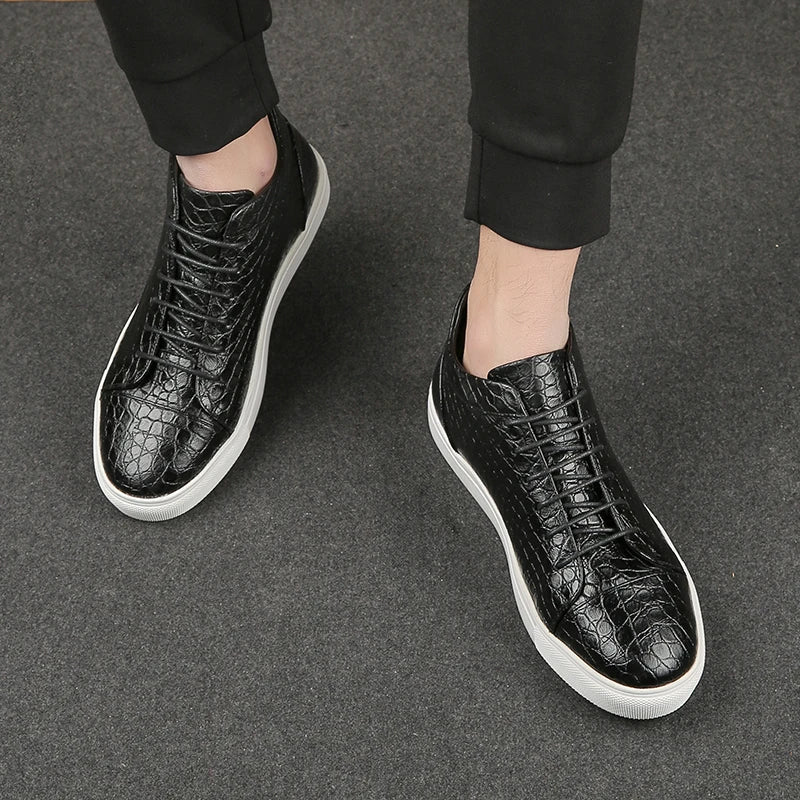 Croc-Embossed Leather Sneakers