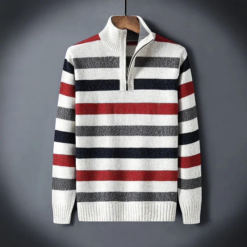 High Collar Striped Wool Sweater