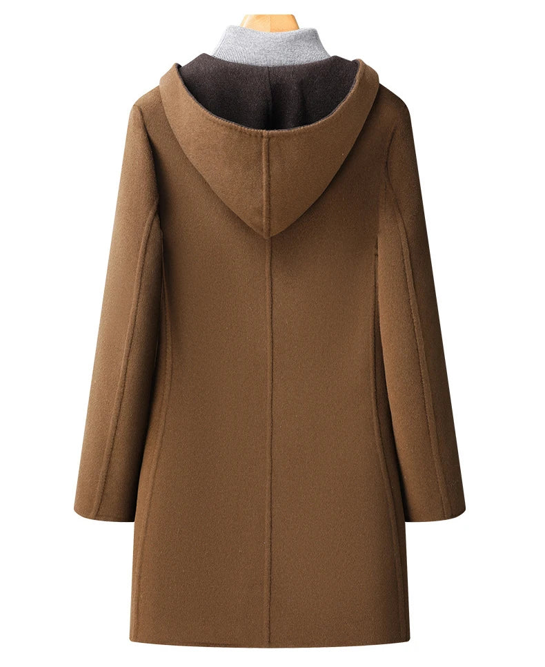 Hooded Wool Blend Mid-Thigh Coat