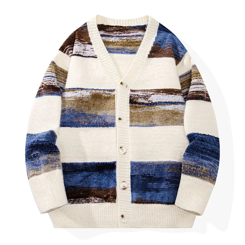 Earth And Blue Striped Knit Cardigan