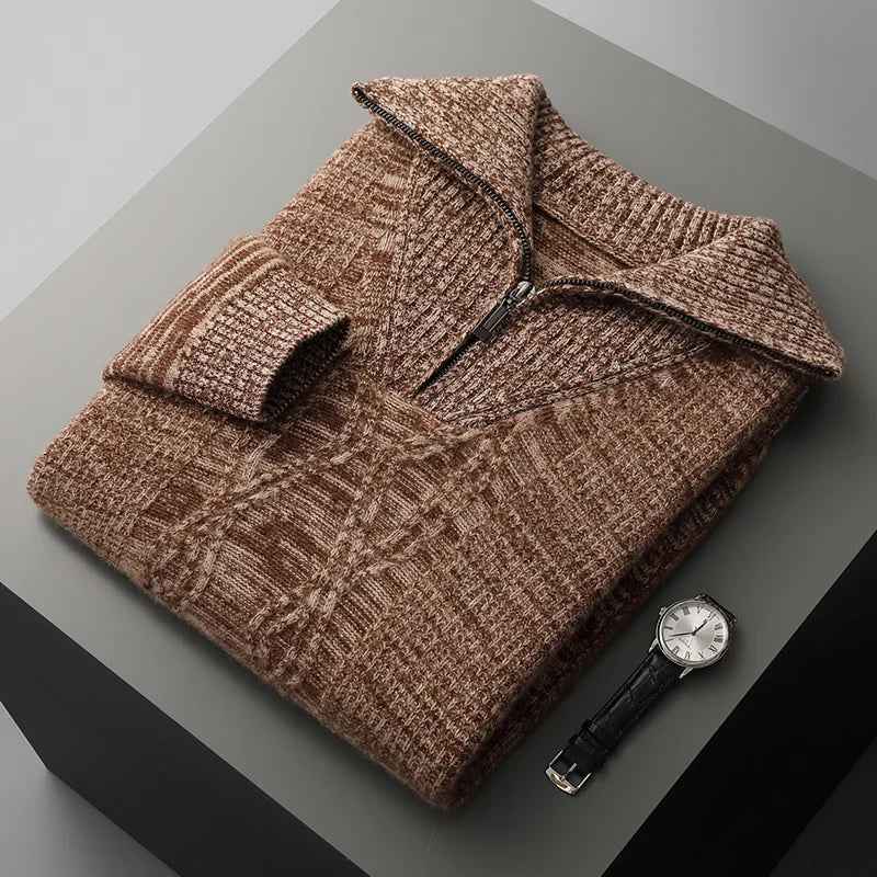Cable Knit Half-Zip Wool Sweater