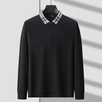 Plaid Collar Textured Polo Sweater