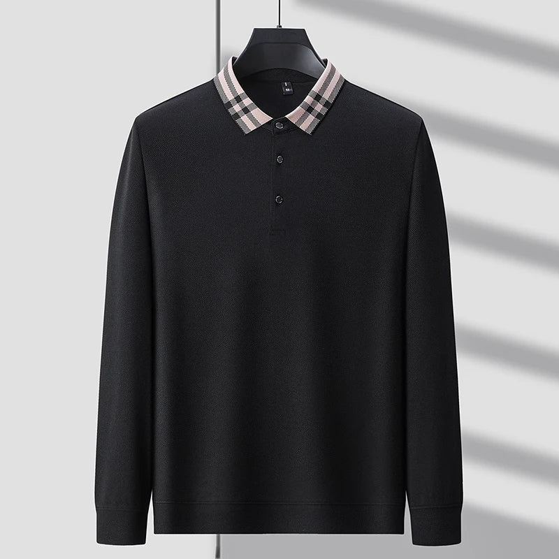 Plaid Collar Textured Polo Sweater