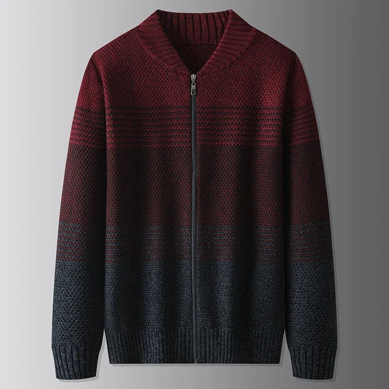 Full Zip Gradient Wool Sweater