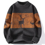 Deer Motif Crew Neck Wool Sweater
