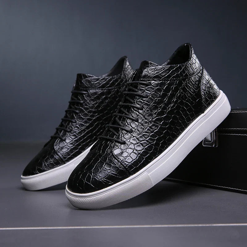 Croc-Embossed Leather Sneakers