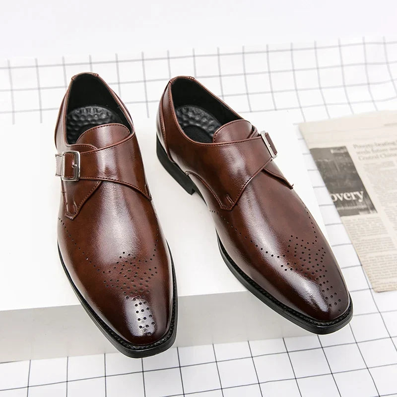 Brogue-Detail Buckle Dress Shoes