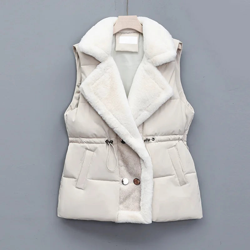 Faux Fur Drawstring Waist Winter Vest