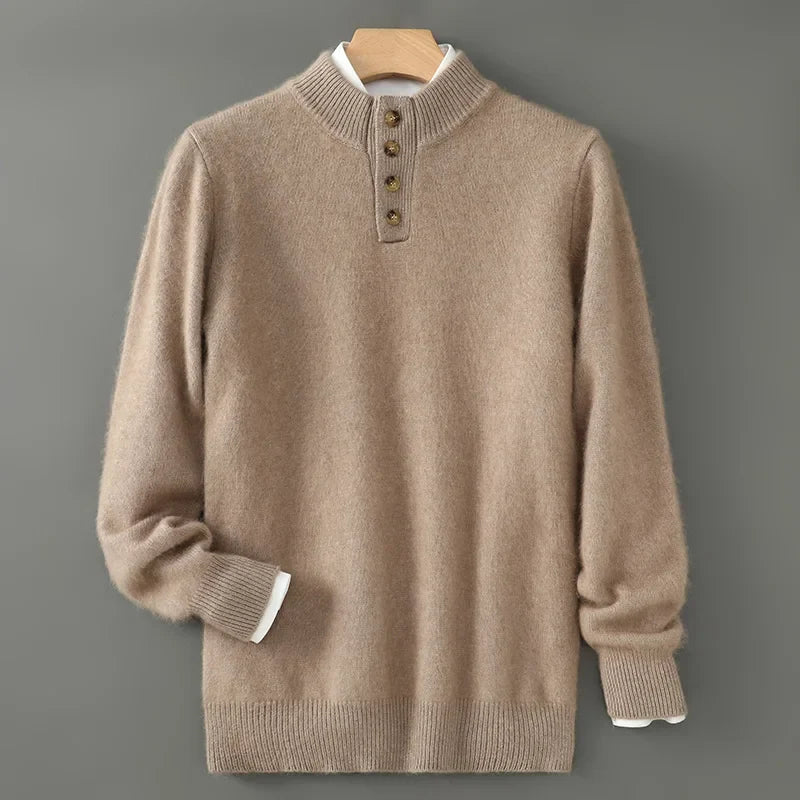 Brushed Wool Button Placket Sweater