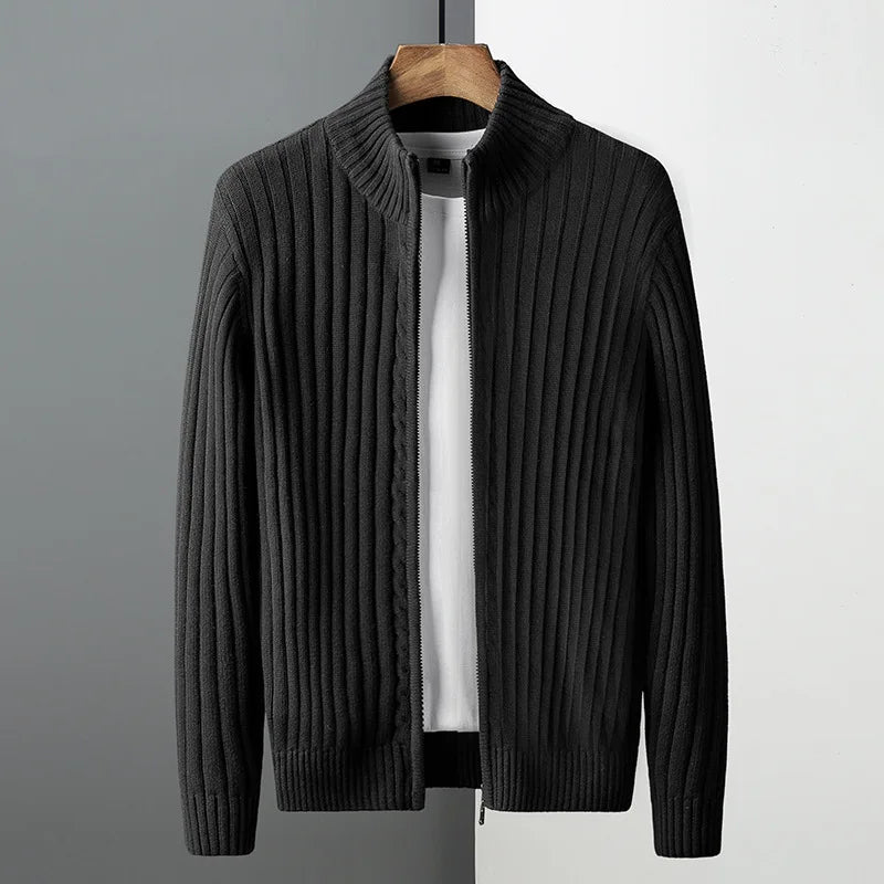 Vertical Rib Full-Zip Knit Cardigan