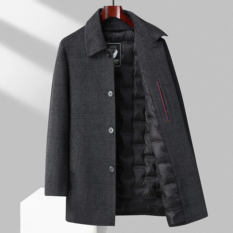 Plaid Turn-Down Collar Wool Coat
