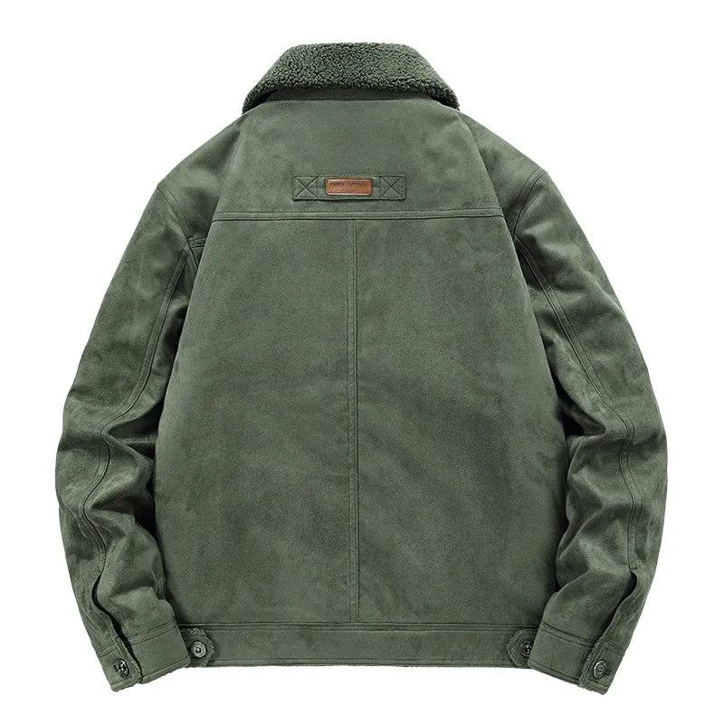 Fur-Collar Sherpa-Lined Suede Jacket