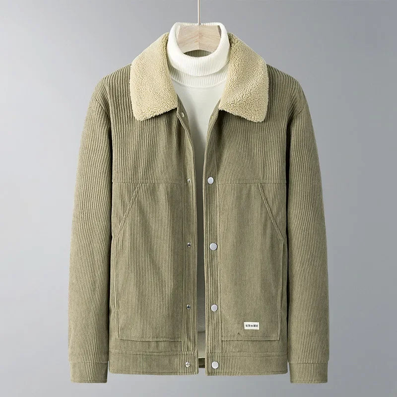 Plush Collar Corduroy Winter Coat