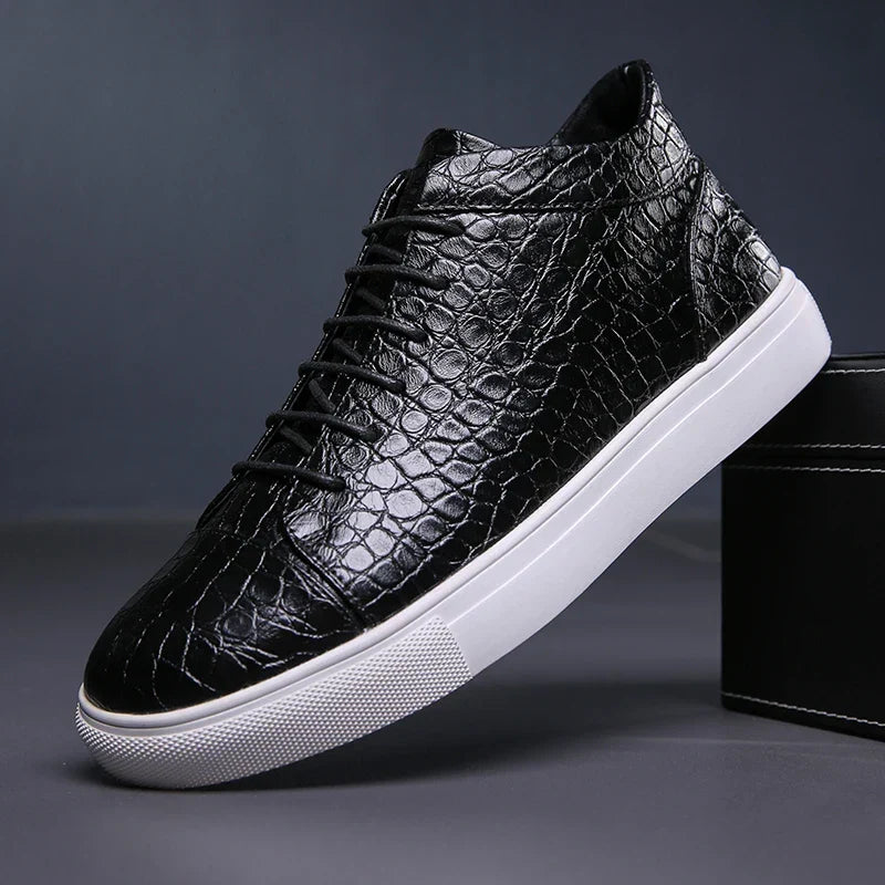 Croc-Embossed Leather Sneakers