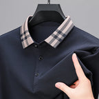 Plaid Collar Textured Polo Sweater