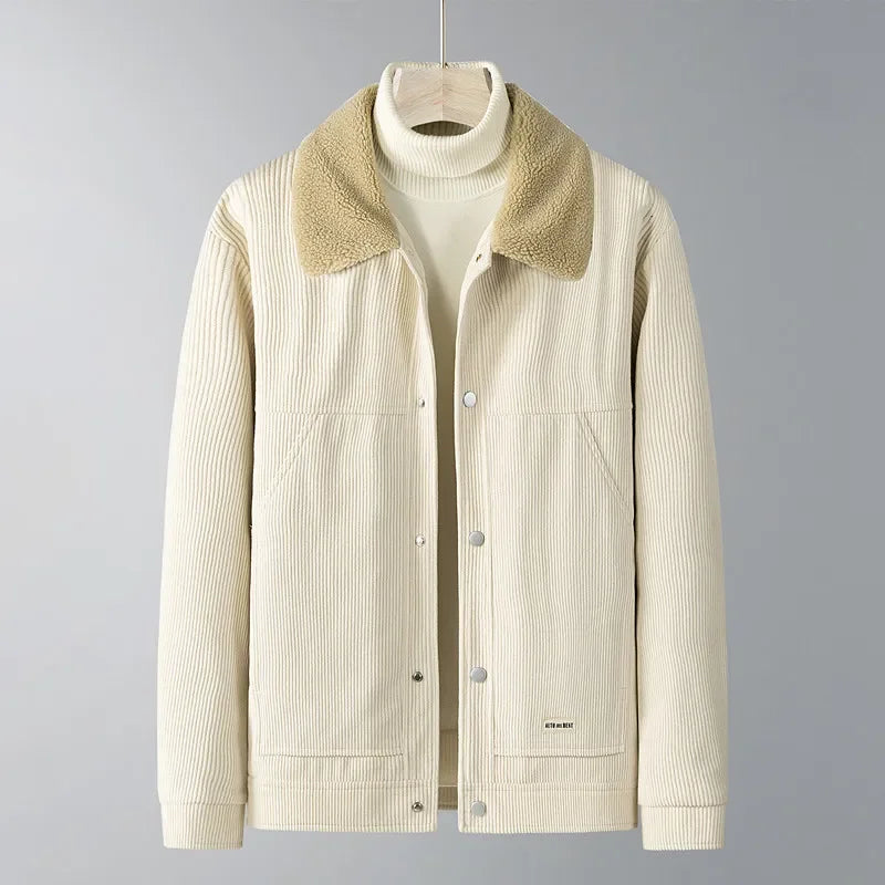 Plush Collar Corduroy Winter Coat