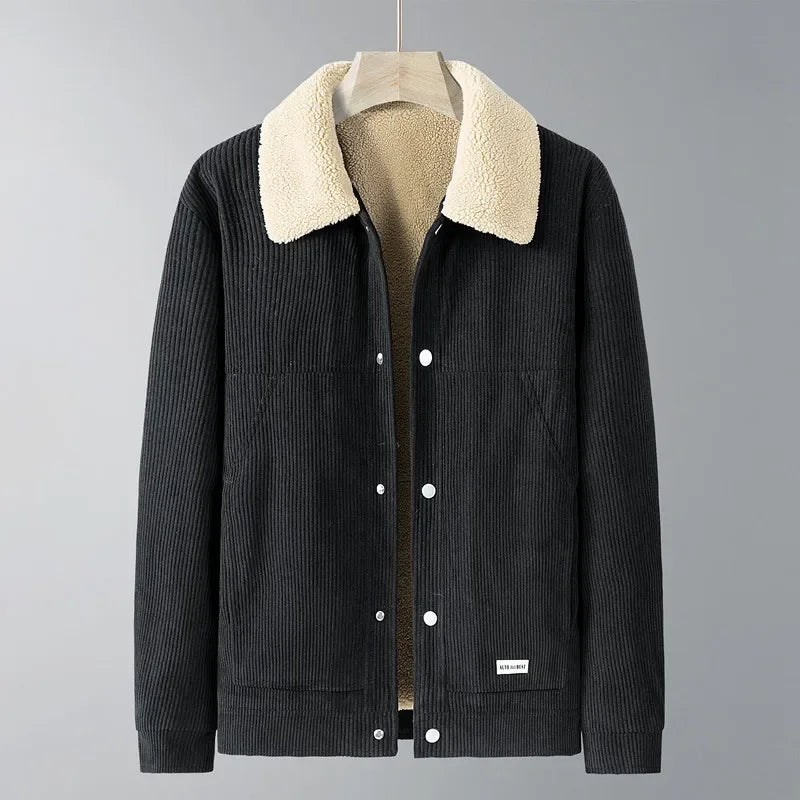 Plush Collar Corduroy Winter Coat