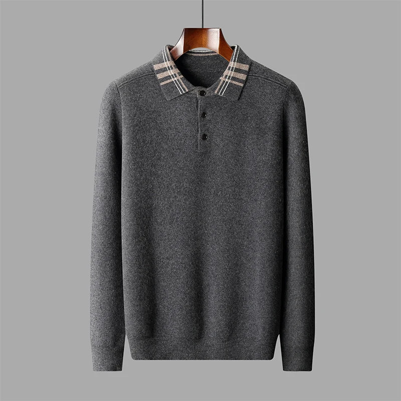 Striped Collar Quarter Button Sweater