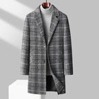 Plaid Mid-Length Wool Overcoat