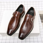 Brogue-Detail Buckle Dress Shoes