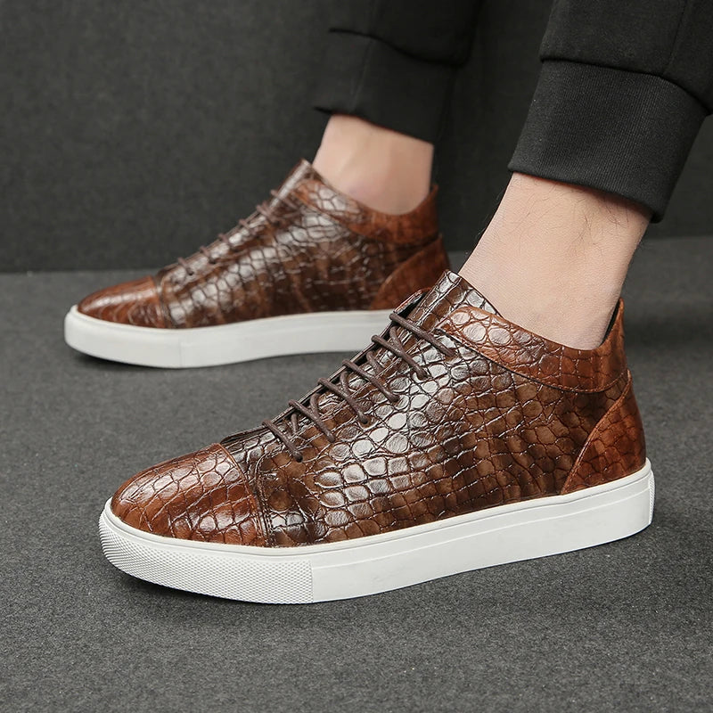 Croc-Embossed Leather Sneakers