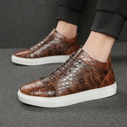Croc-Embossed Leather Sneakers