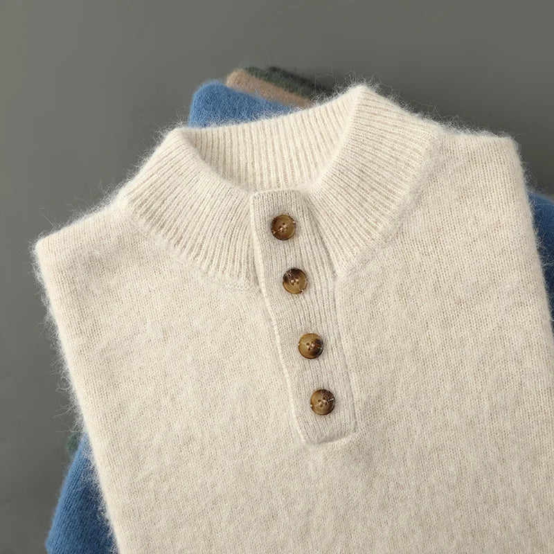 Brushed Wool Button Placket Sweater