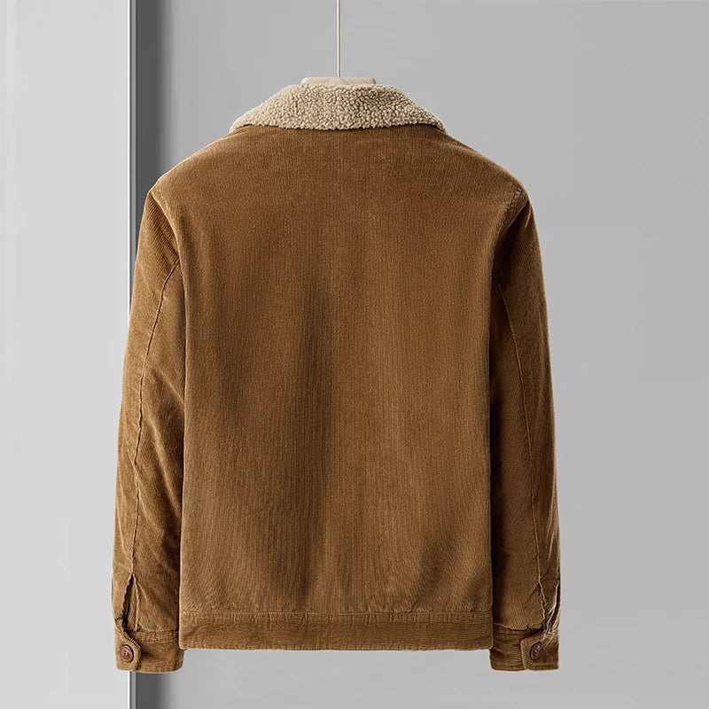 Sherpa-Lined Corduroy Button Jacket