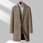 Plaid Mid-Length Wool Overcoat