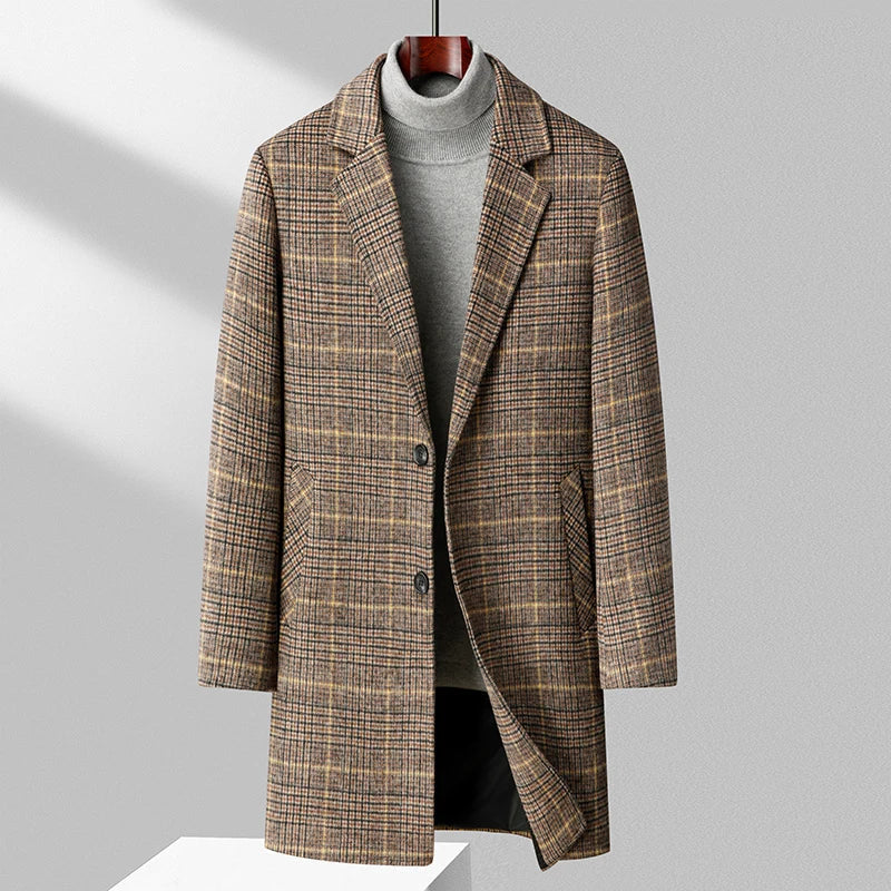 Plaid Mid-Length Wool Overcoat