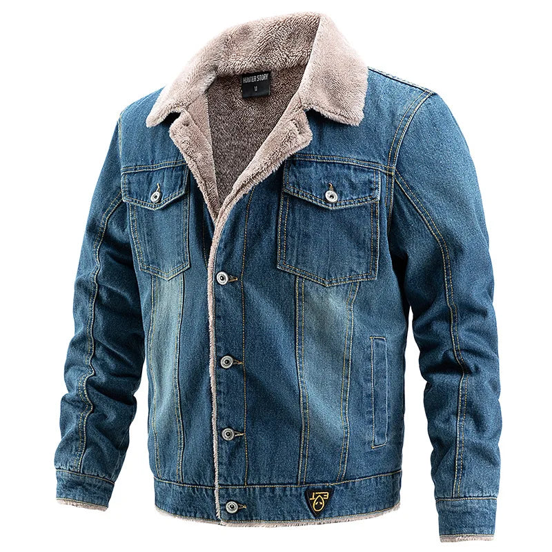 Fleece-Lined Button-Up Denim Jacket