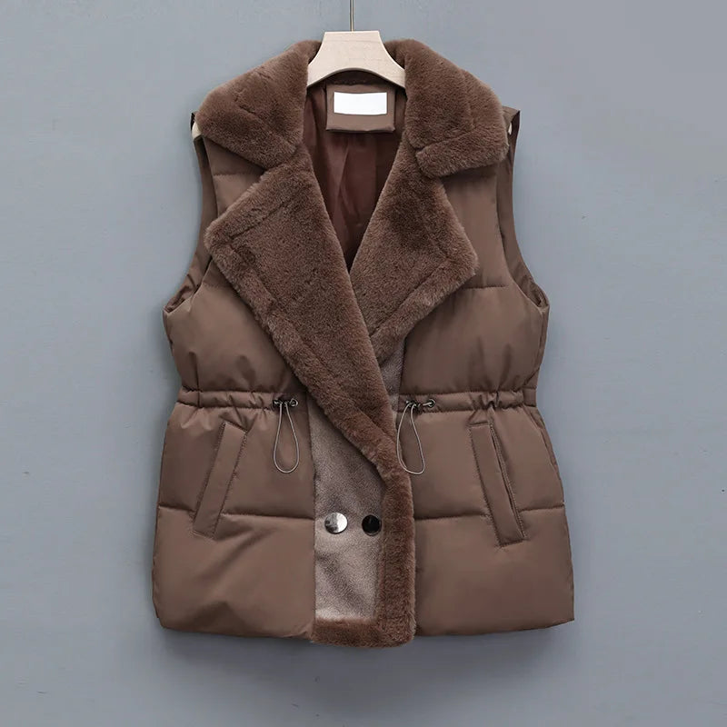 Faux Fur Drawstring Waist Winter Vest